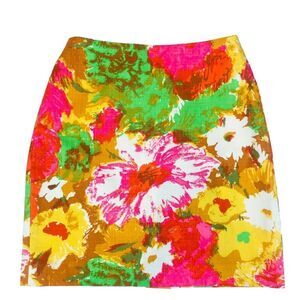 Talbots Pencil Skirt Size 4P Petites Floral Retro Cotton Mini Straight Lining